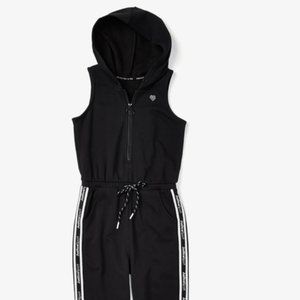 Girls justice sport zip up hooded sweatsuit jumpsuit black logo